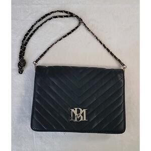 Badgley Mischka Quilted Mini Crossbody – Black/Gold Logo 9x6